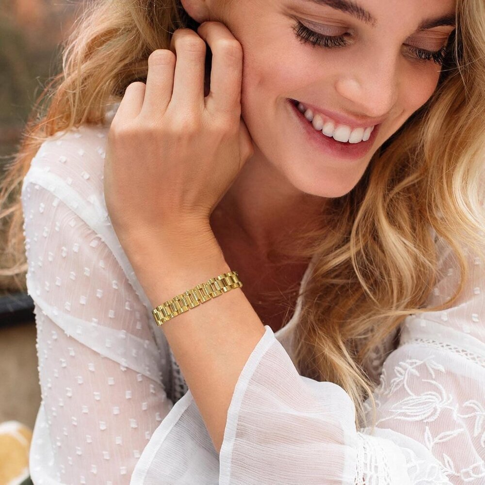 2pcs Gold Chain Link Bracelet, Stainless Steel Crystal Friendship Bracelets Bang - Picture 2 of 6